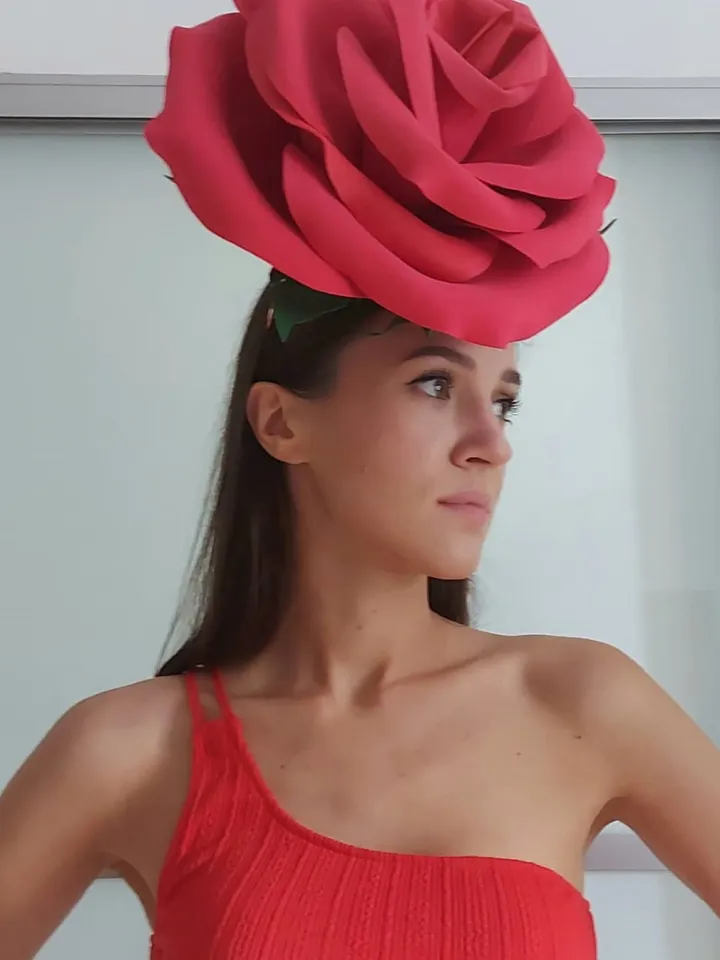 Large Red Rose Fascinator Wedding Headband Bride Hair Clip Flower Glamorous Headdress Party Hat