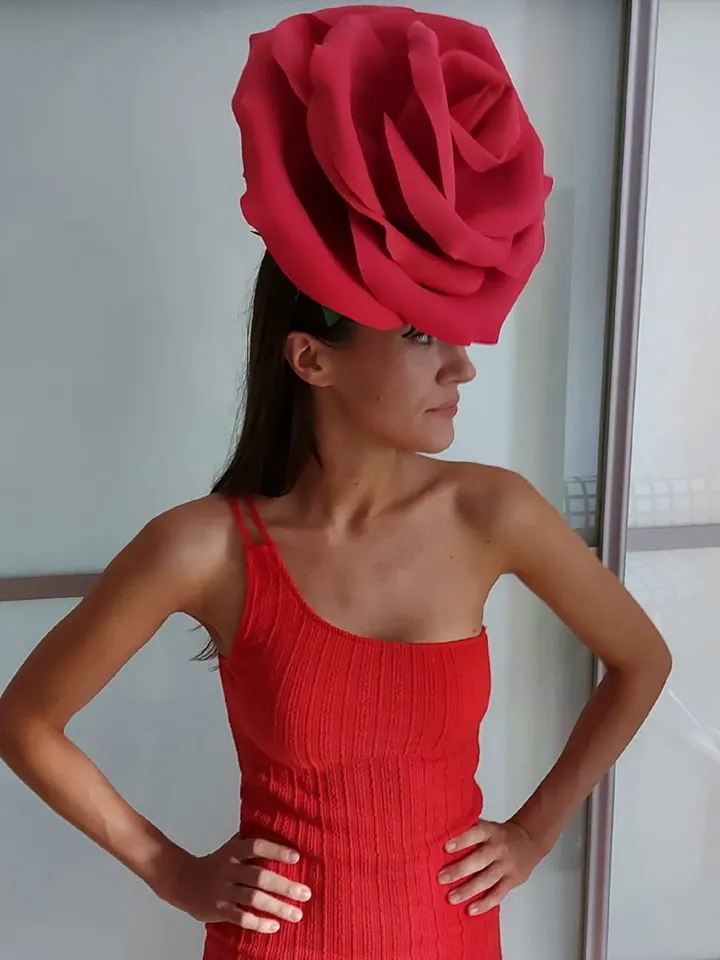Large Red Rose Fascinator Wedding Headband Bride Hair Clip Flower Glamorous Headdress Party Hat
