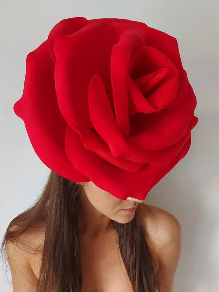 Large Red Rose Fascinator Wedding Headband Bride Hair Clip Flower Glamorous Headdress Party Hat