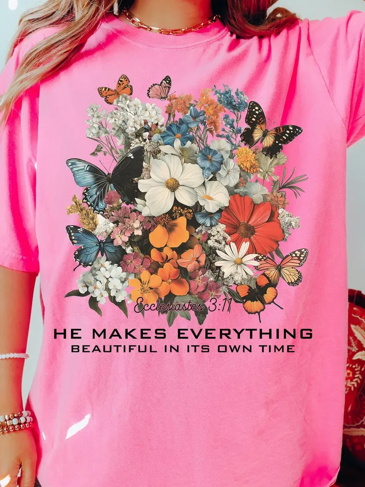 He Makes Everything Beautiful Christian PNG, Floral Christian png, Bible Verse png, Christian Artwork, Women's Christian png, Botanical Art
