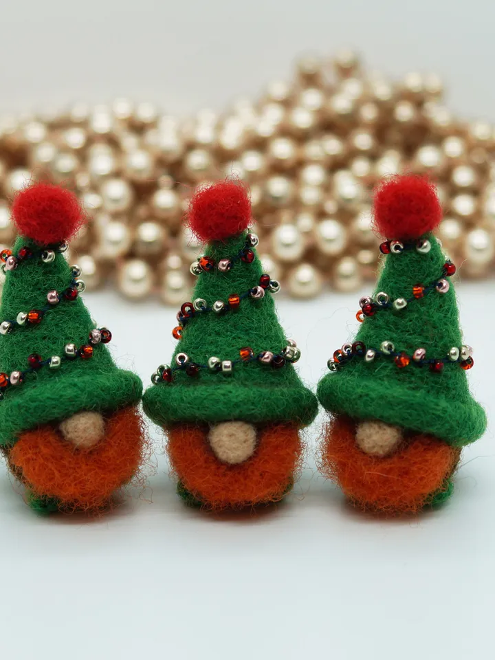 Miniature needle felted gnome, redhead gnome, ginger gnome, Christmas tree gnome, ready to ship from the USA