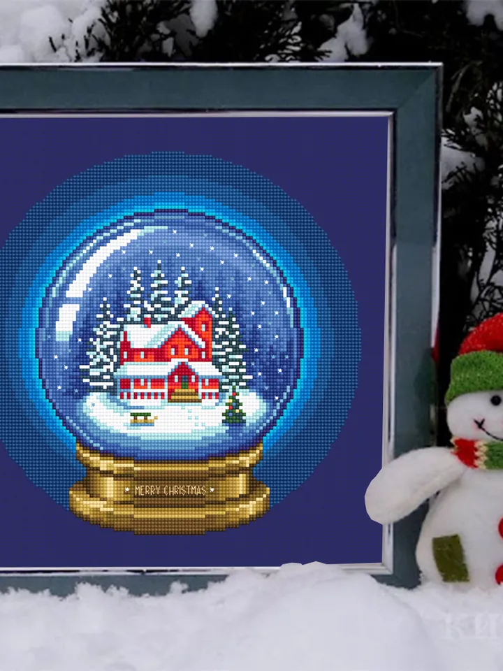 Merry Christmas cross stitch pattern download PDF, Snow ball cross stitch chart, Winter holiday hand embroidery PDF, Christmas ball #N59