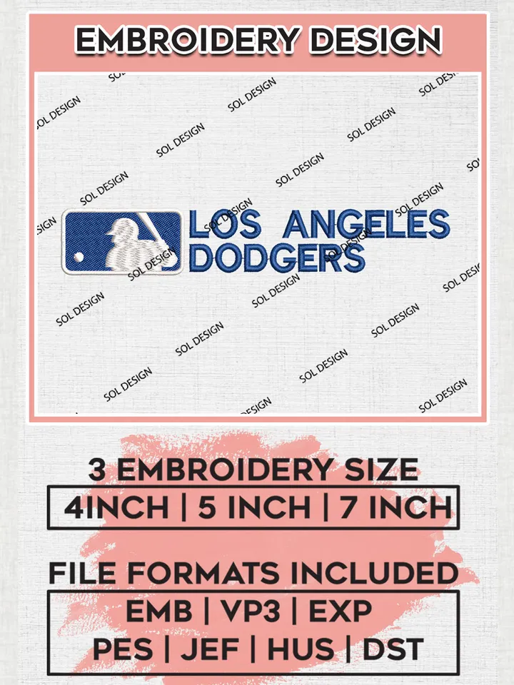 Los Angeles Dodgers Emb Files, MLB Los Angeles Dodgers Team Embroidery Designs, MLB Teams, 3 sizes, MLB Machine embroidery designs, Digital Download