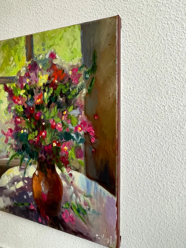 Wildflowers Painting, Original Oil painting on Canvas, Flower Wall Art 16"x12"