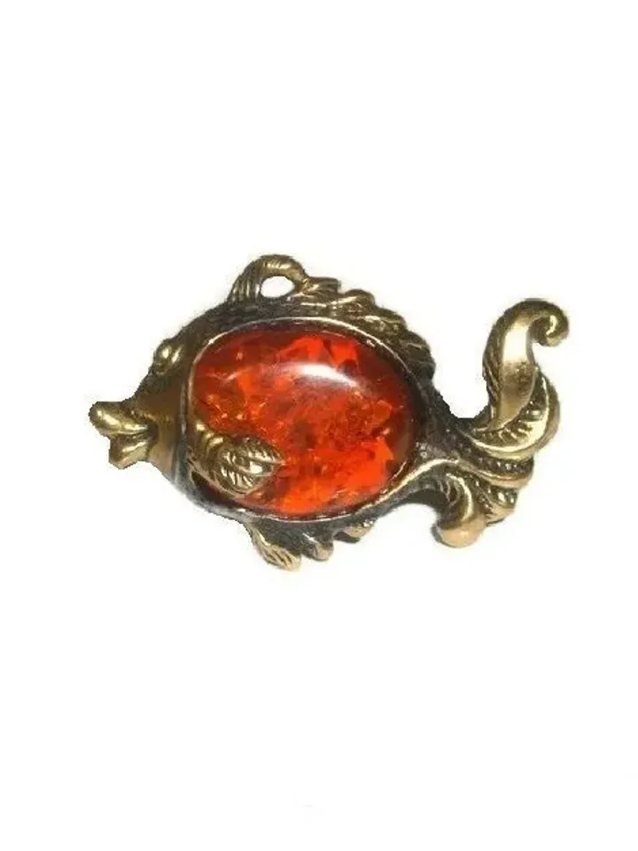 Pisces Fish Brooch Jewelry Amber Brooch pin Handmade Gold Orange Brooch Women Men Pisces Gift Zodiac Sign Jewelry