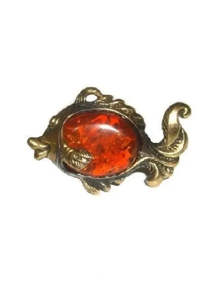 Pisces Fish Brooch Jewelry Amber Brooch pin Handmade Gold Orange Brooch Women Men Pisces Gift Zodiac Sign Jewelry