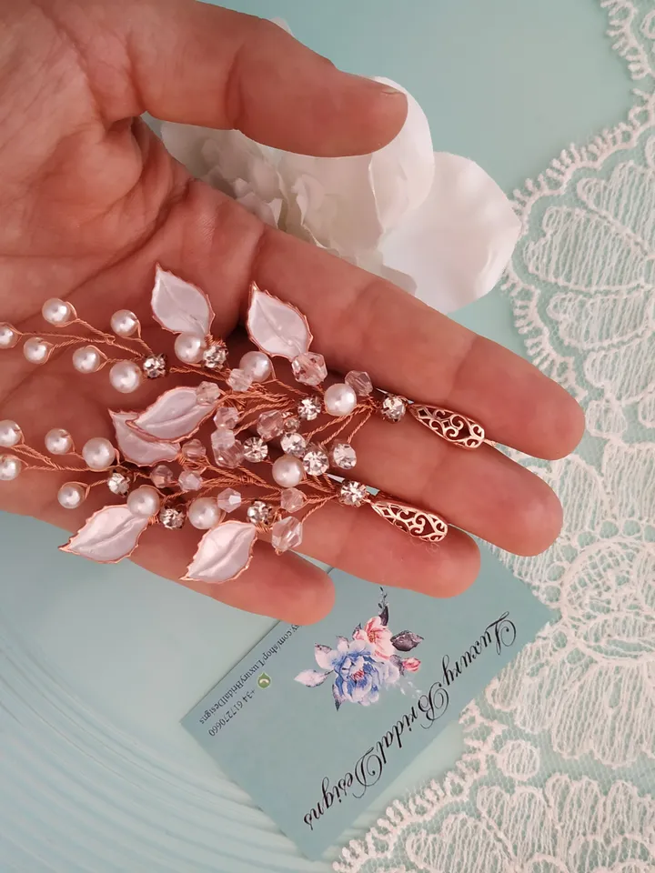 Rose Gold Pearl Boho Wedding Earrings, Leaf Bridal Earrings, Chandelier Statement Earrings, Boho Bridal Earrings, Gold Floral Bride Jewelry