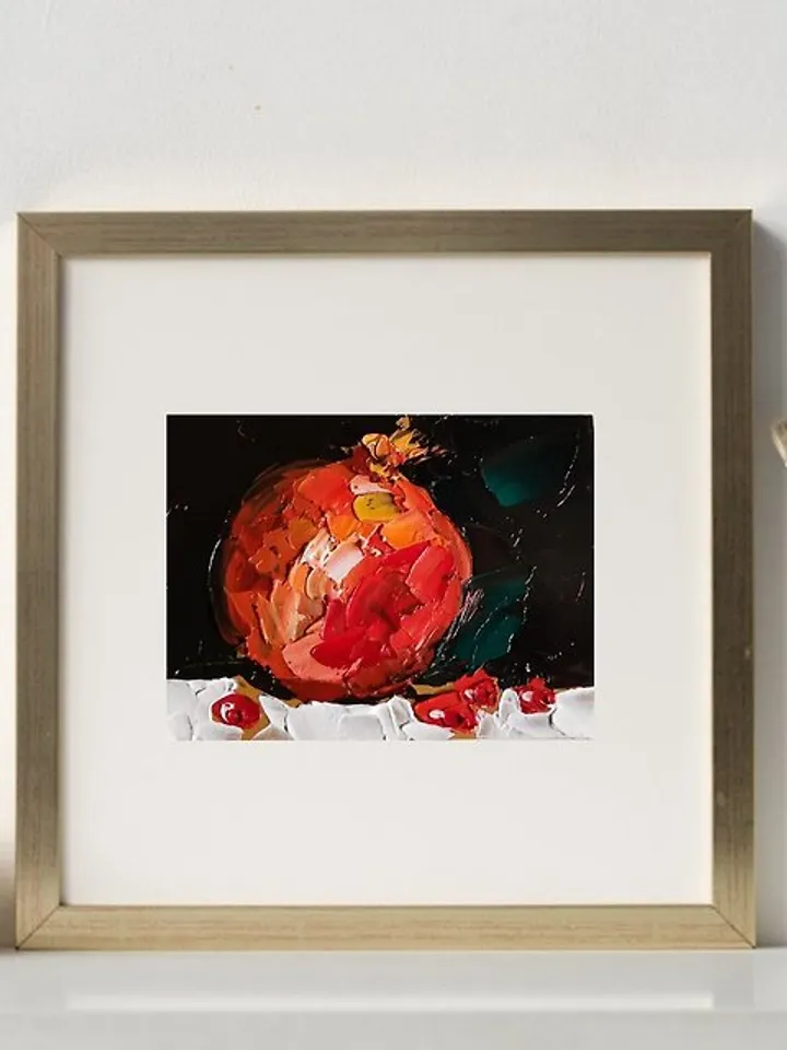 Pomegranate Painting Original Art Small Impasto Oil Painting Fruit Art Verafe