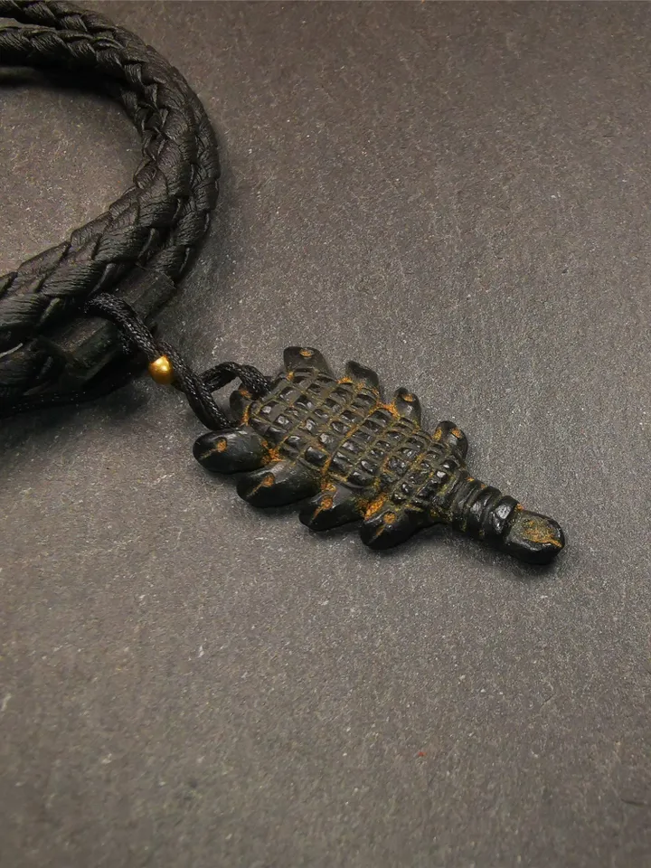 Gandhanra Handmade Tibetan Amulet,Obsidian Carved Scorpion Guru of Padmasambhava Pendant,1.38"