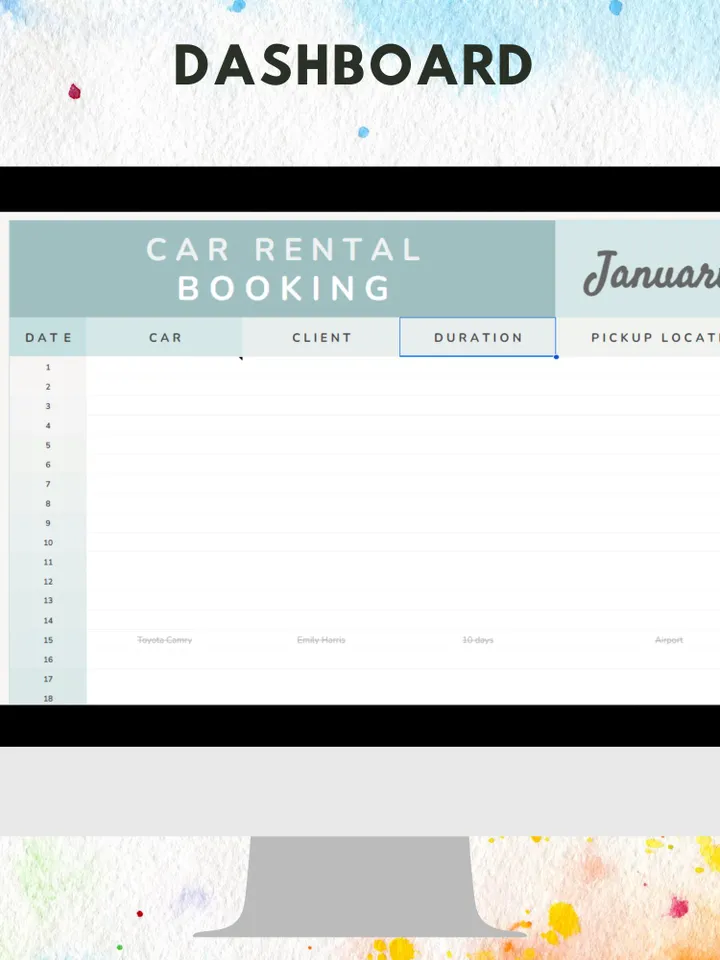 Car Rental Booking Tracker Template, Editable Google Sheets Template, Track Rental Bookings & Payments, For Car Rental Businesses