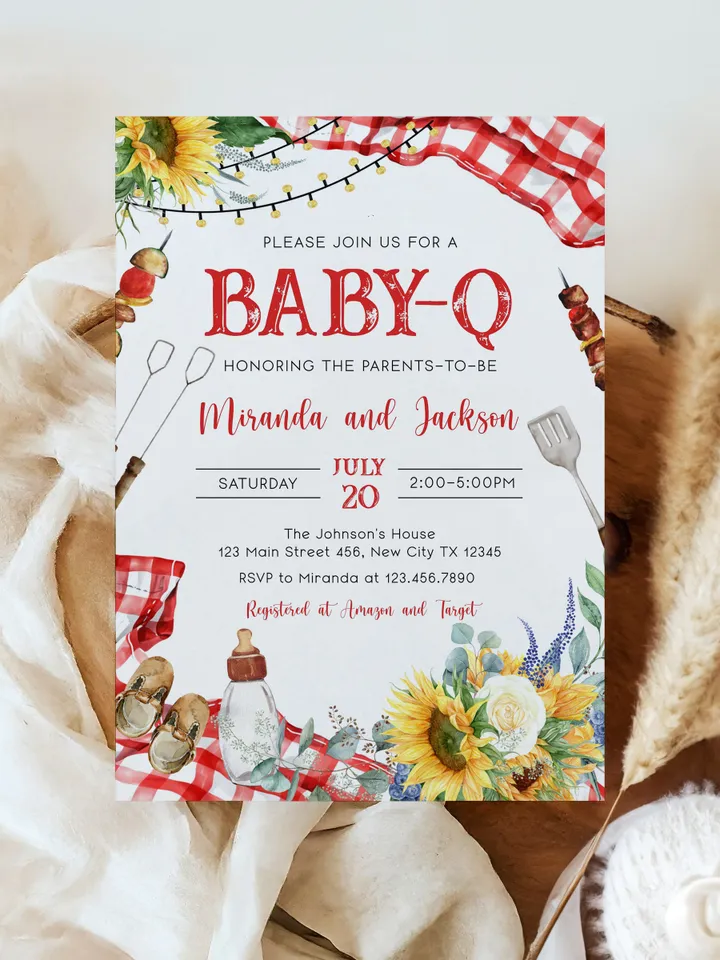 Baby-Q Baby Shower Invitation, BBQ Baby Shower Invite, Backyard Baby Shower, BBQ Party Baby Sprinkle Invitation, Editable Template BBQ02