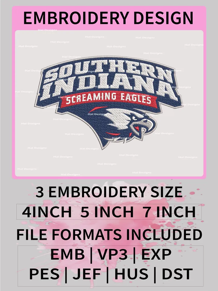 NCAA Southern Indiana Screaming Eagles Embroidery File, 3 Sizes, 6 Formats, NCAA Machine Embroidery Design, NCAA Logo, NCAA Teams