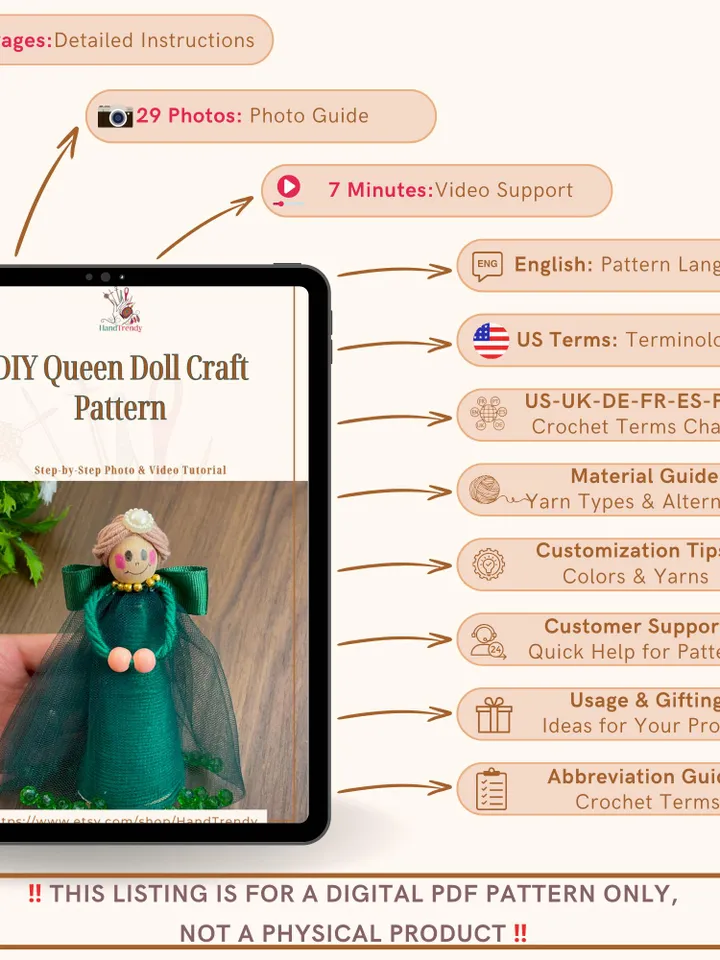 DIY Queen Doll Craft Pattern, Elegant PDF Tutorial for Royal-Themed Decoration, Handmade Queen Ornament, Instant Download