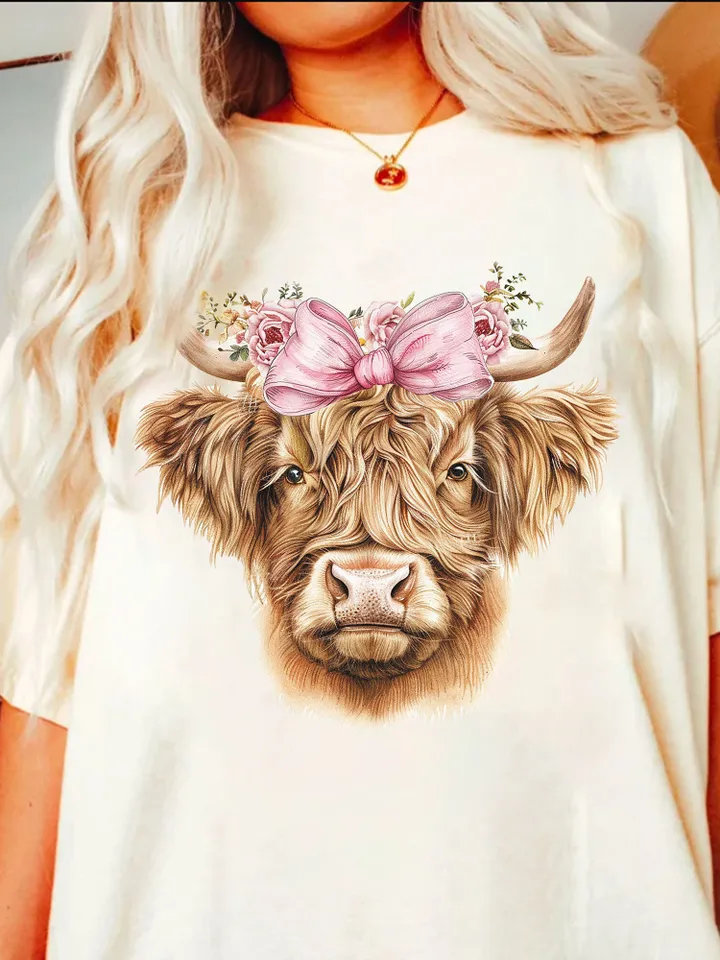 Highland cow png coquette bow png soft girl era aesthetic png highland cow clipart coquette shirt design retro mama png sublimation design