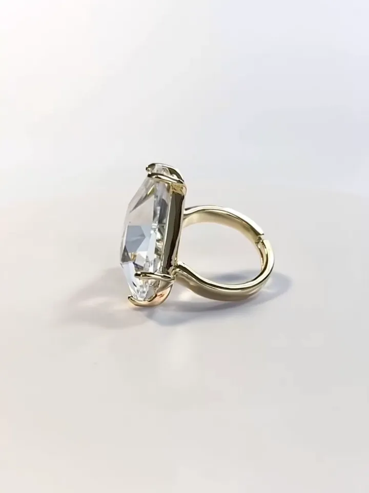 Ring with large triangular crystal, women's, ring with stone, one size, adjustable, size 16-20