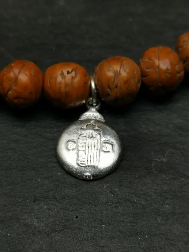 Gandhanra Handmade Tibetan Buddhist Calendar Badge Pendant,Kalachakra Amulet for Mala,Necklace,Made of Sterling Silver,Small Size 0.6"