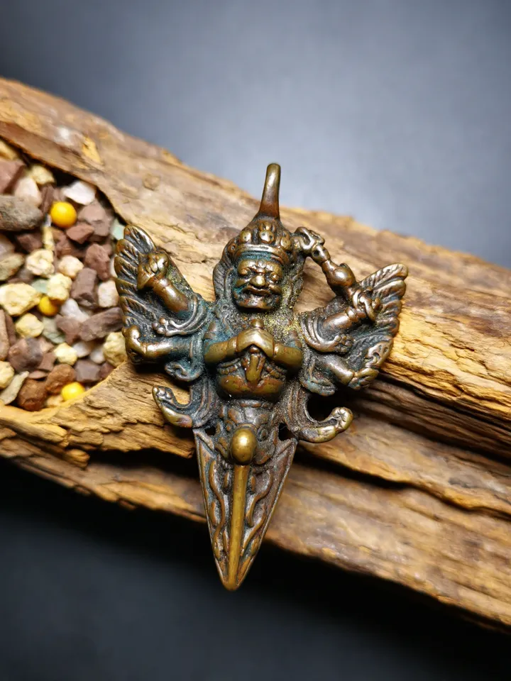Gandhanra Antique Tibetan Thokcha Amulet Pendant,Mahakala Phurba, Buddhist Protector Deity, 80 Years Old