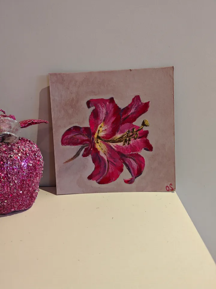 Lilies Original Painting Floral Original Art Flower Modern Artwork Bright Red Lilies Oil Painting Floral Lilies Wall Decor Art 8 x 8 inches by Olga SokolovaArt