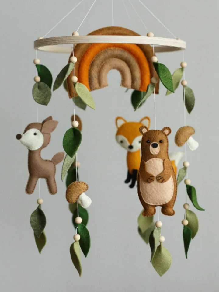 Handcrafted Fox, Bear, Deer and Woodland Themed Felt Baby Mobile - Customizable Nursery Decor