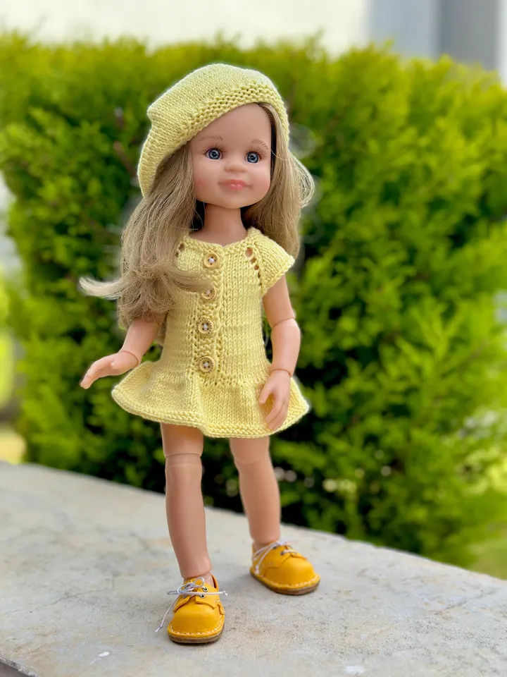 3 ITEMS Set: Summer Dress, Beret, Boots -  Exclusive Handmade Outfit Paola Reina Doll ooak