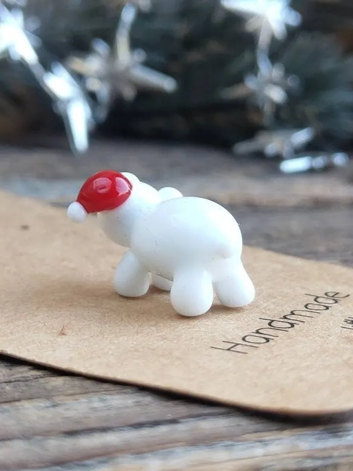 Glass figurines Polar Bear figurine Glass bear Miniature bear Tiny glass animals Blown glass art Terrarium figurines Dollhouse figurines