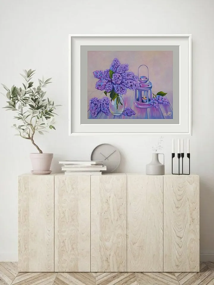 Lilac Painting Still Life Original Art Flower Artwork Bouquet Frame Oil Painting