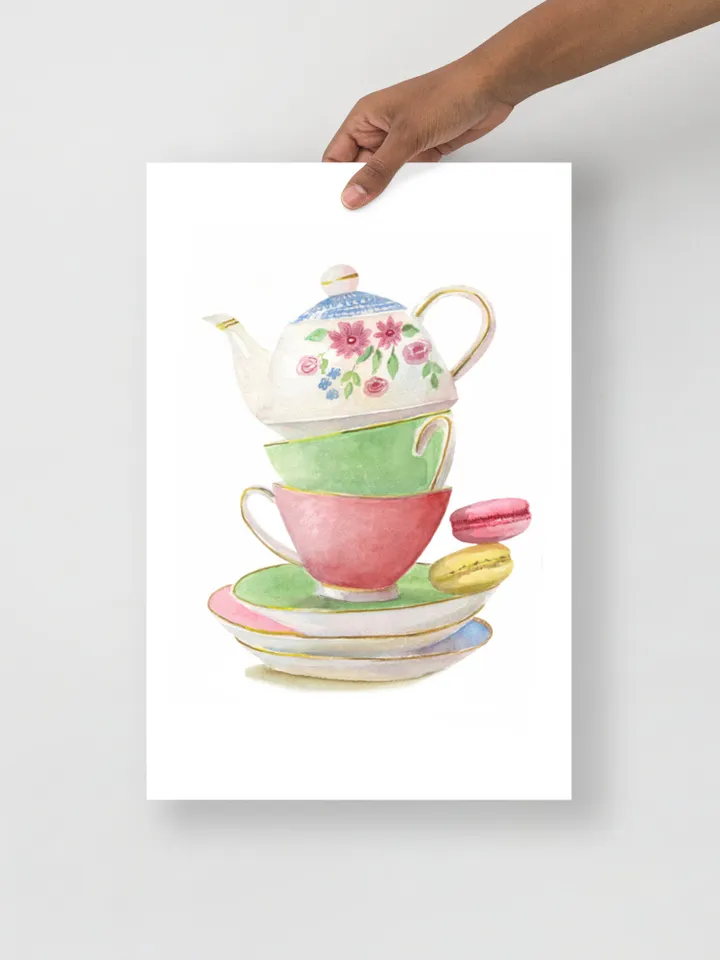 Tea cups, Kitchen Art, Wall Art, Kitchen Wall Decor, Vintage Tea Cup, Gift For Tea Lovers, Tea Party Decor ,Watercolor Art Print Tea Poster