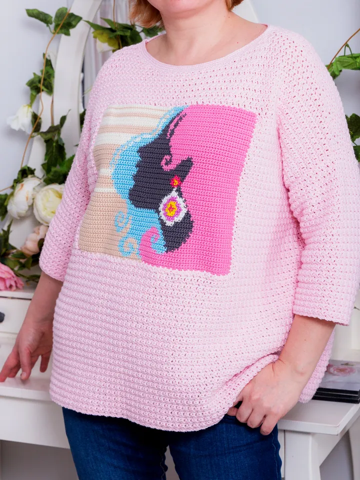 Intarsia Oversized Sweater Gloria Crochet Pattern