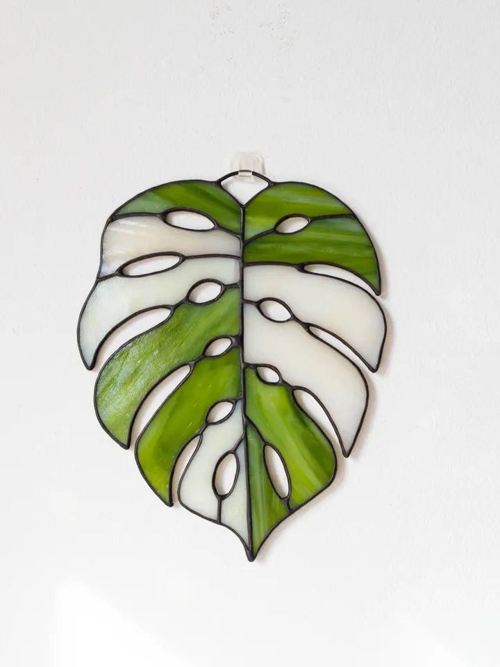 Stained glass monstera, Floral home decor, Plant lover gift