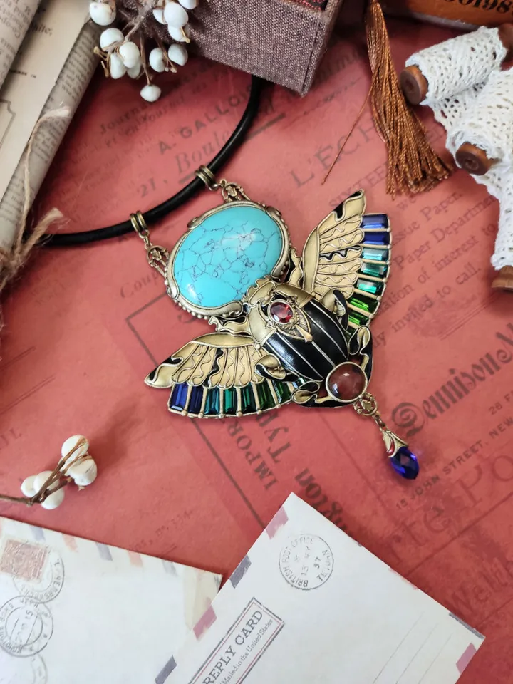 Scarab necklace with turquoise