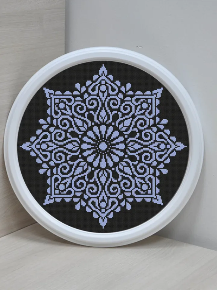 Mandala cross stitch pattern download PDF, Flower mandala pattern digital PDF, Monochrome cross stitch chart Modern beginner stitch #M106