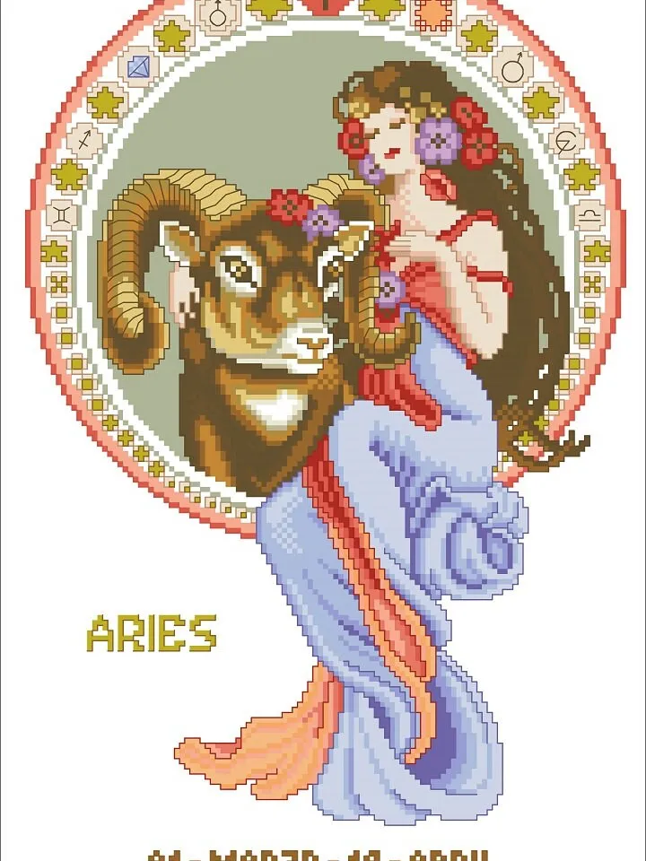 Vintage Cross Stitch Pattern Zodiac Sign Aries Counted Digital Download PDF