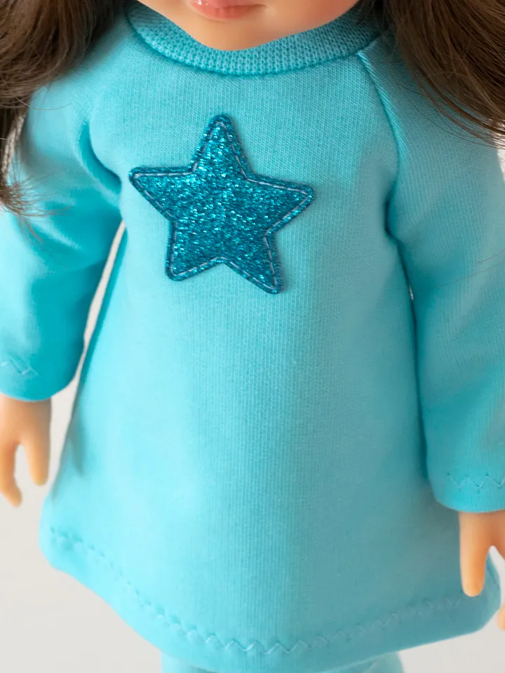 Pink and blue set clothes for Paola Reina doll, Siblies doll, Corolle, cute outfit for 13" doll, dress, hat and leggings