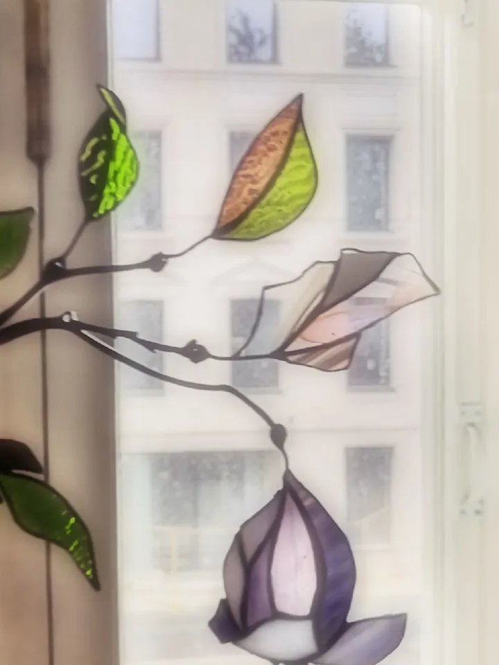Physalis. Tiffany-Style Stained Glass Composition, Physalis Stained Glass Arrangement, Physalis Tiffany Glass Composition, Handcrafted Physalis Art Glass Branch, Decorative Tiffany-Style Physalis Stem, Glass Physalis Flowers on Metal Branch