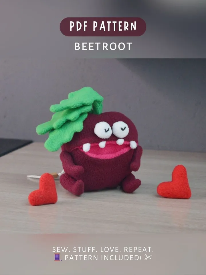 PDF plush sewing pattern – Fleece Beet Softie Toy DIY Guide