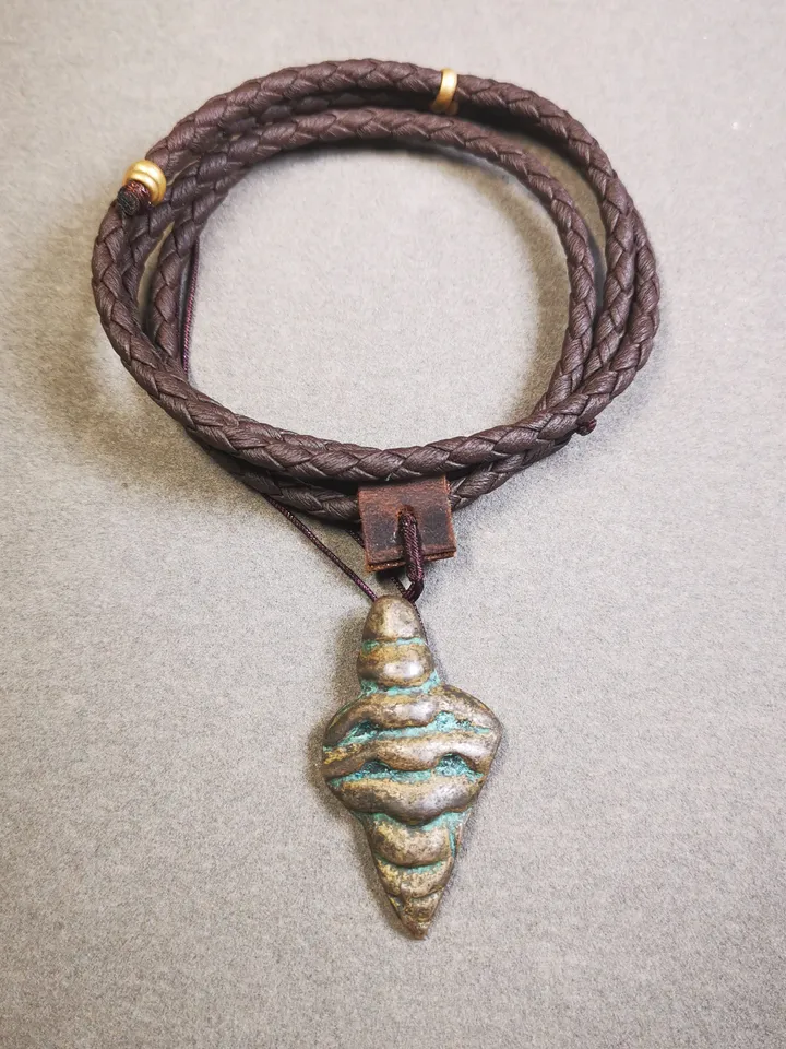 Gandhanra Handmade Shankha(Divine Conch) Badge,Tibetan Buddhist Protective Amulet Pendant,Made of Lima Brass