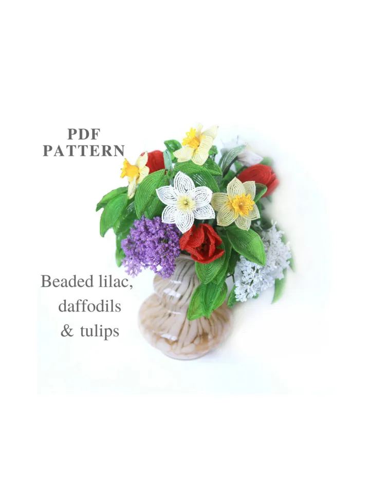 Beaded Lilac, Tulip, Narcissus pattern | Beaded Flowers pattern | Seed bead patterns | Beadwork pattern