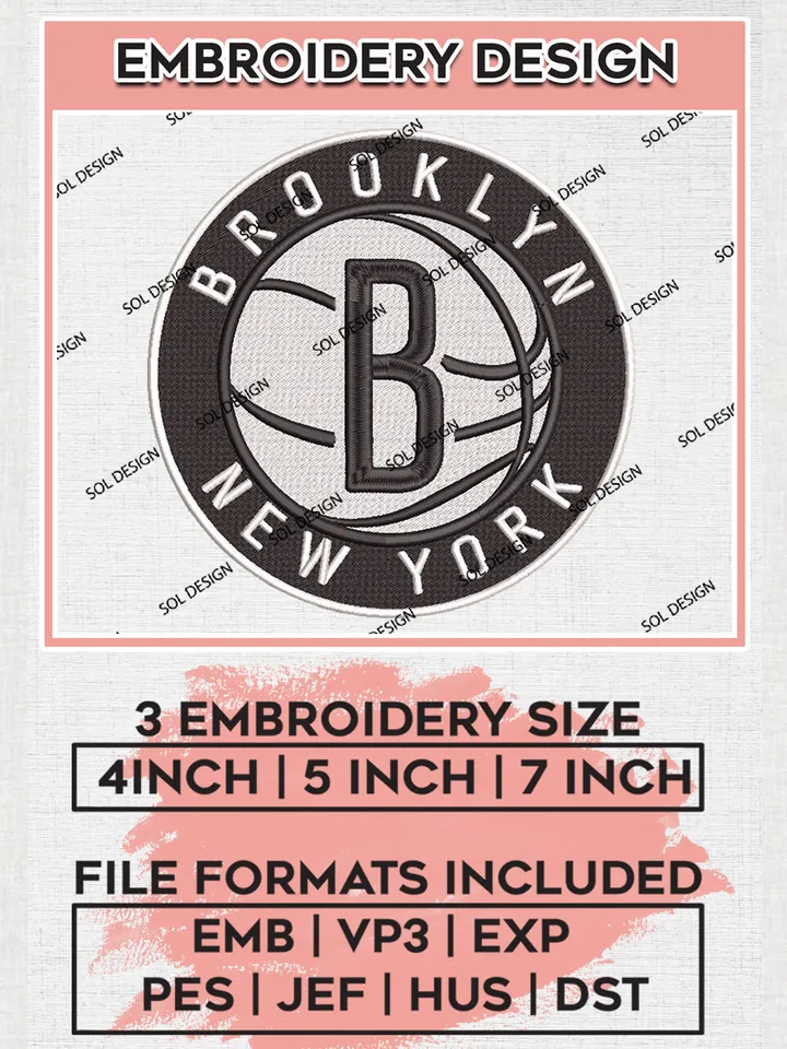 NBA Brooklyn Nets Machine Embroidery Design, Brooklyn Nets Embroidery Design Files, NBA Logo Machine Embroidery, NBA Embroidery Design, Digital Download
