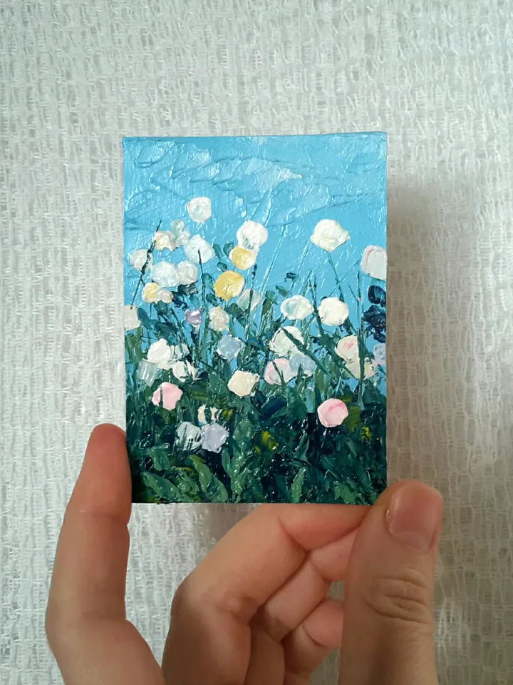 Dandelions Original Oil ACEO Painting Impasto Miniature Artwork ATC