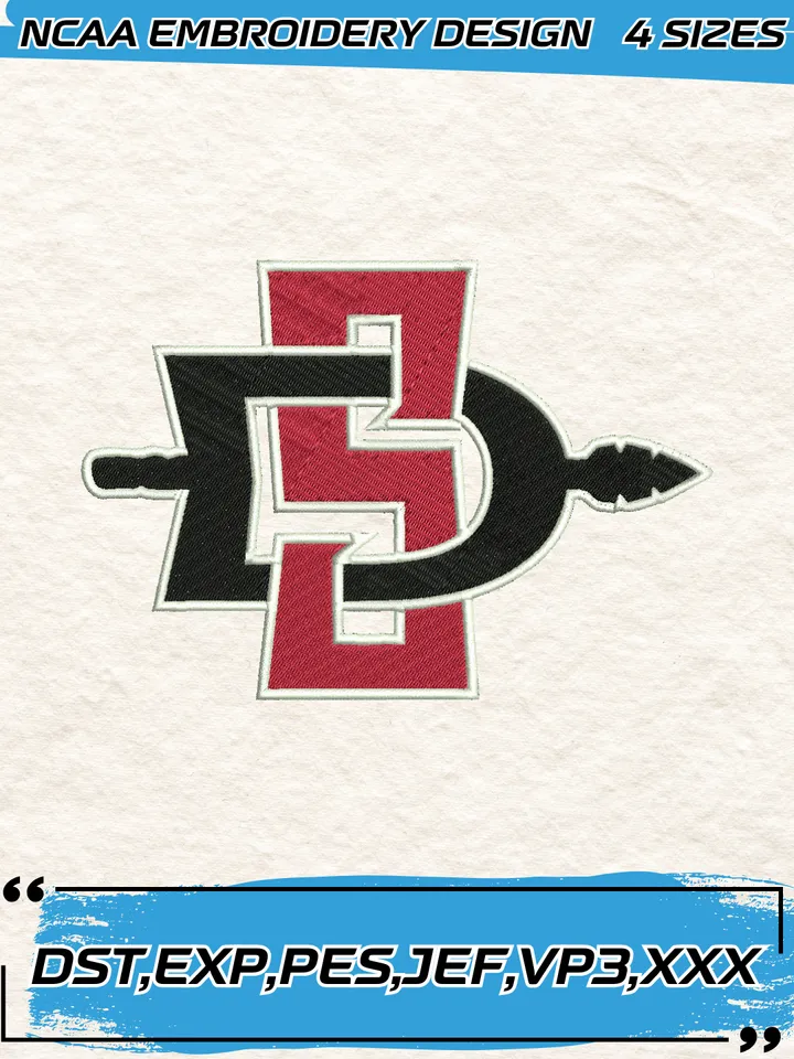 San Diego State Aztecs Embroidery Designs,NCAA Logo Embroidery Design,Machine Embroidery Design File,4 Sizes, Digital Download