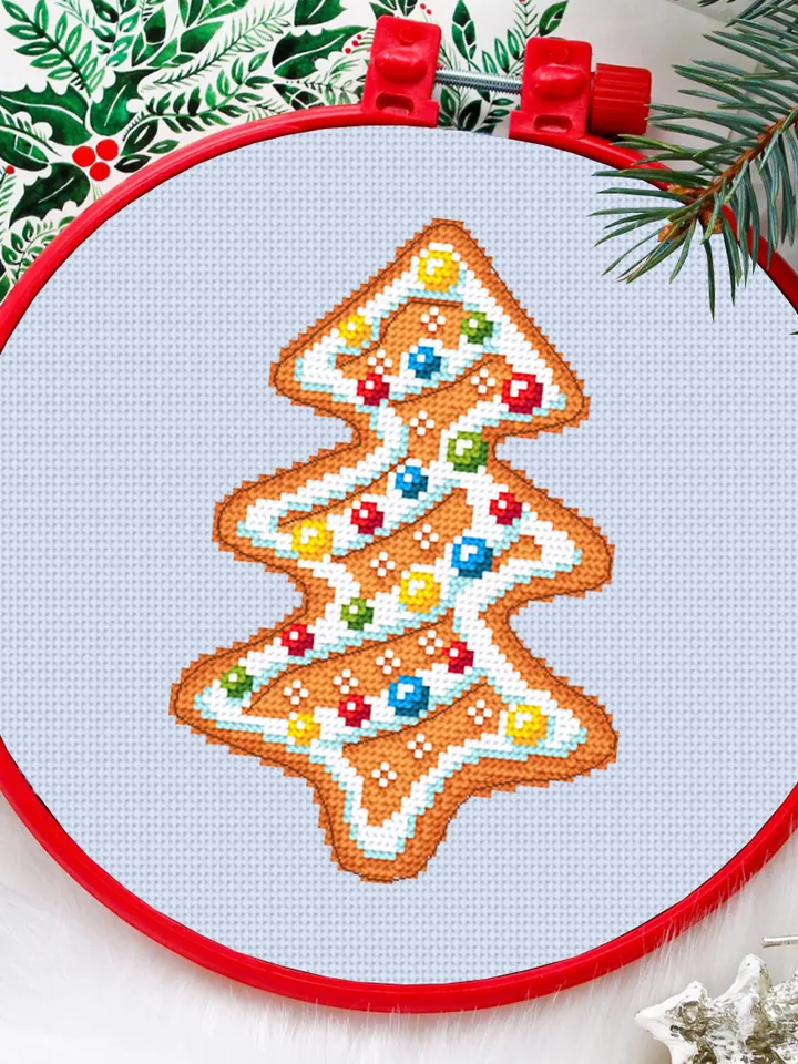 Gingerbread Christmas tree cross stitch pattern PDF Christmas gingerbread cross stitch chart, Small Christmas pattern download PDF #N89