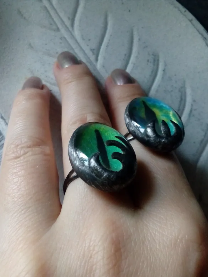 Chunky evil eye, green stained glass ring, Third eye witch ring, Halloween ring, Cat eye ring, Dragon eye ring