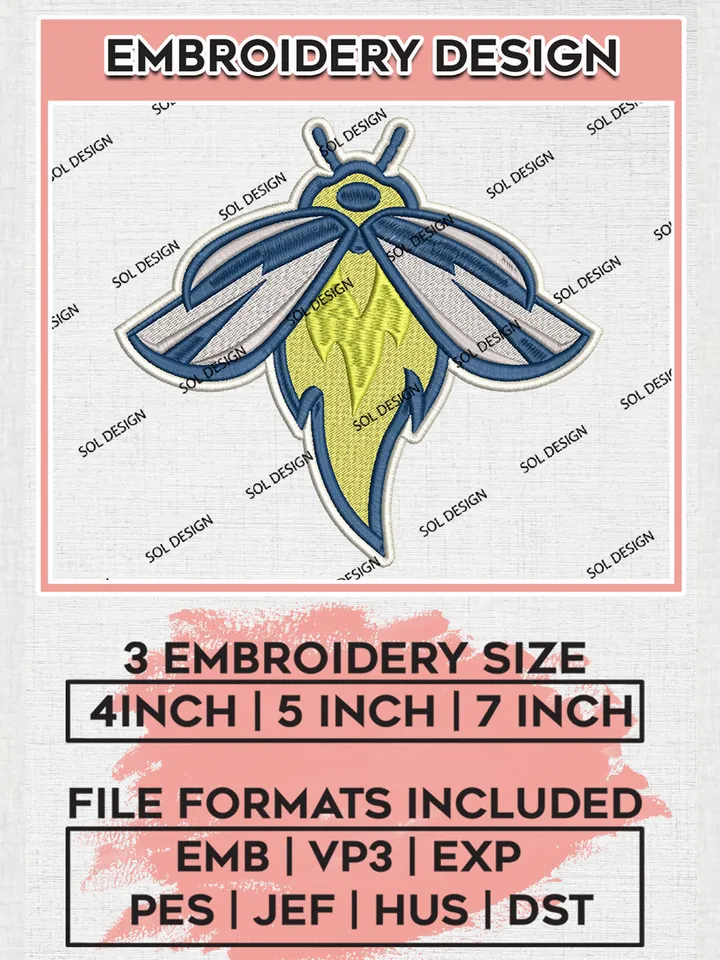 MiLB Columbia Fireflies Embroidery Design Files, MiLB Columbia Fireflies Logo, Minor League Baseball Logo Embroidery Designs, MiLB embroidery designs, Machine embroidery designs, Digital Download