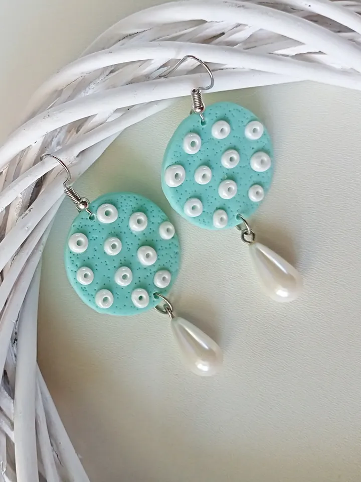 Birthday Polymer Clay Earrings/Dangle mint earrings/Mixed Media Earrings/Lightweight earrings/Handmade Jewelry