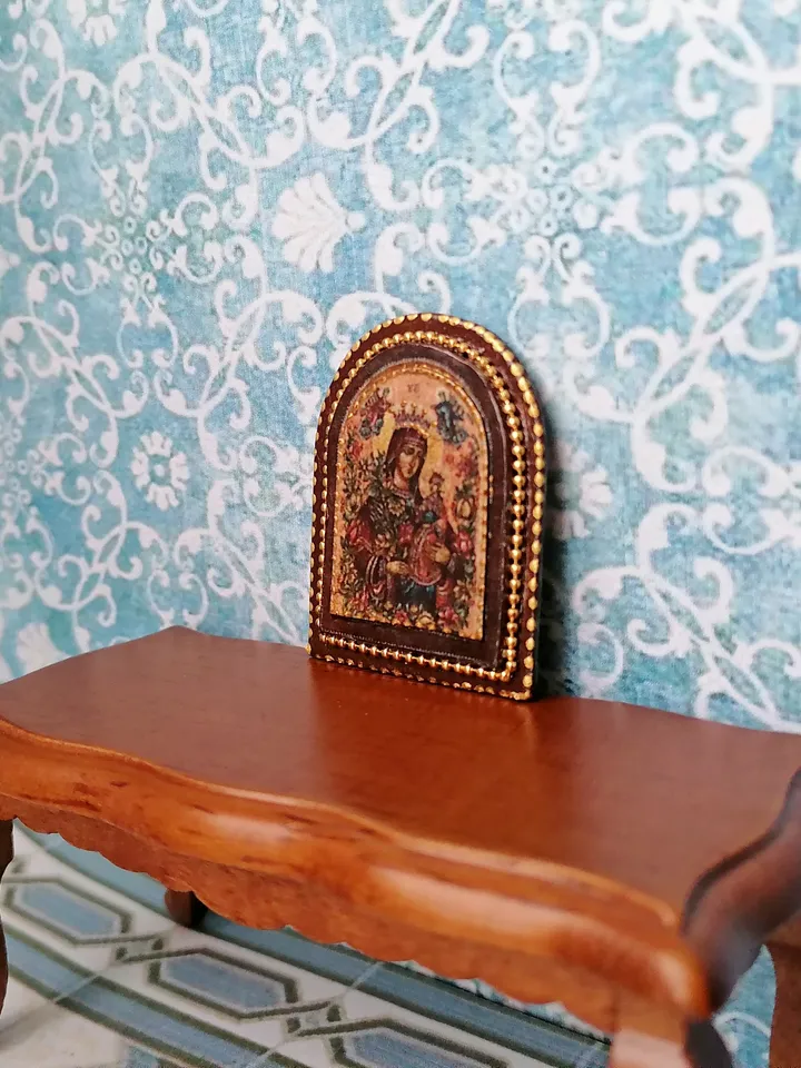 Miniature icon. Christmas icon.1:12 scale.Dollhouse miniature. Christmas. 1:12.Handmade. Ancient icon.