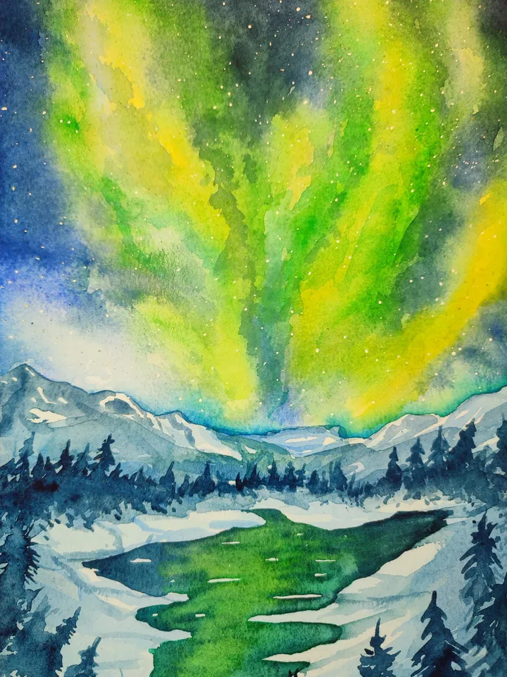 original watercolor painting "Northern Lights"