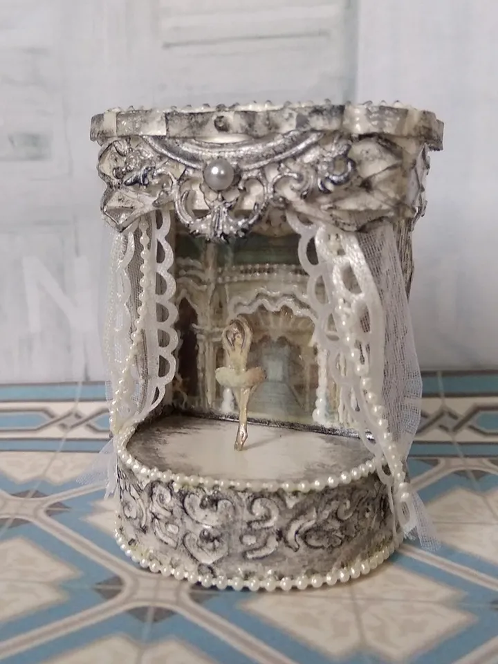Miniature puppet theater for doll houses.Illuminated theater.1:12 scale.