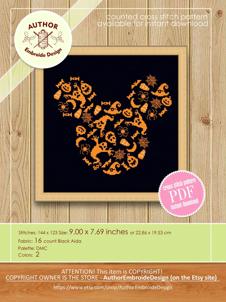 Vintage halloween cross stitch pattern PDF download Halloween mouse pattern digital PDF, Cross stitch sampler mouse head, Spooky ghost #H67