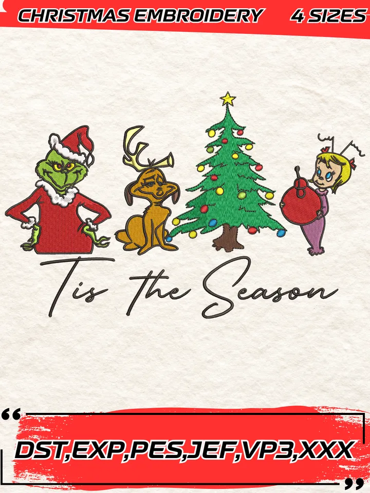 Tis the Season Grinch Christmas Embroidery Design,Christmas Embroidery Design,4 Sizes,Digital Download