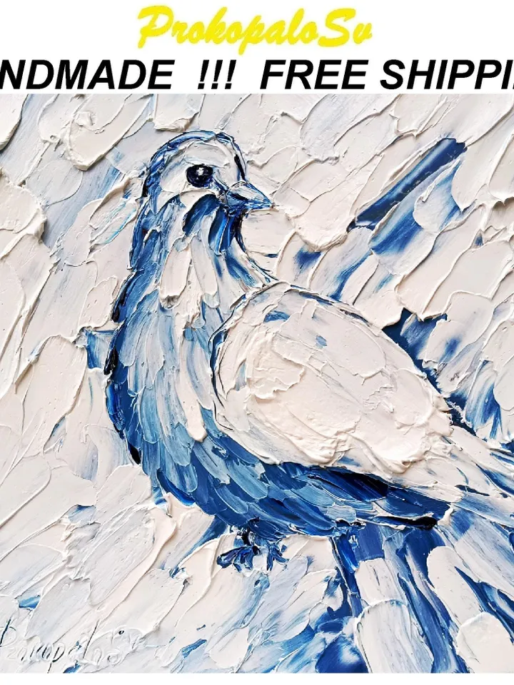Pigeon Oil Painting White Dove Art Hand Painted Christmas gift Original Painting Bird Art Animals Wall Art Decor Gifts by ArtProkopaloSv